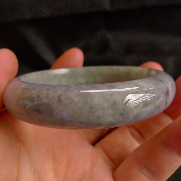 100% natural untreated jade jadeite bangle bracelet light green hand carved 59mm - Picture 10 of 12